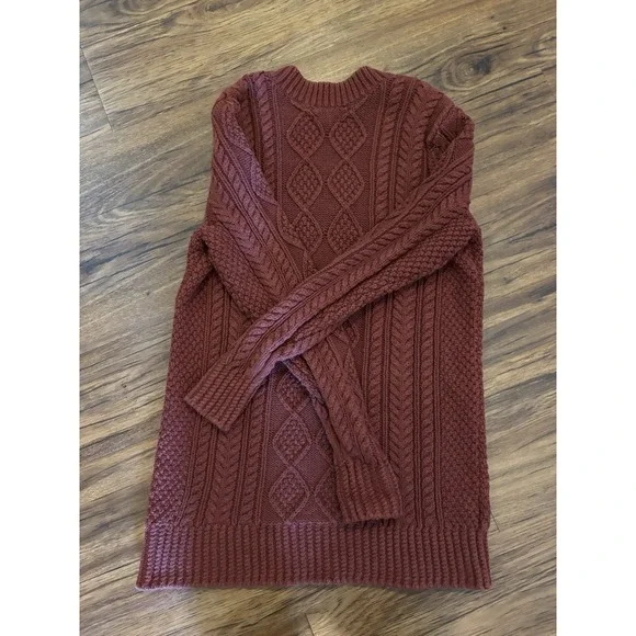 LL Bean Sweater Womens Small Mineral Red Signature Fishermans Tunic Cable Knit - Picture 2 of 5